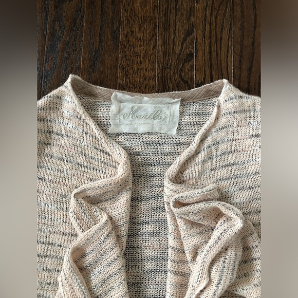 Marilu’ Women’s OSFM Linen 1/2 Sleeves Open Front Waterfall Beige Knit Sweater - Picture 3 of 11